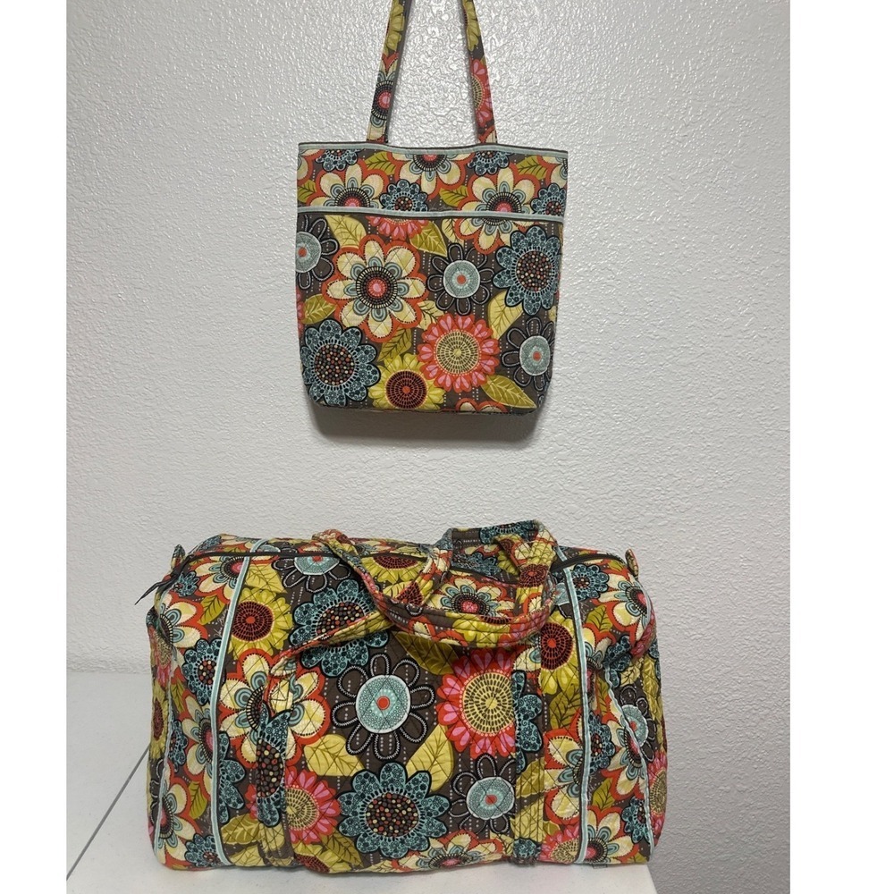 Vera Bradley Symphony in Hue Quilted Duffel and Tote Bag Set (2) Floral Travel